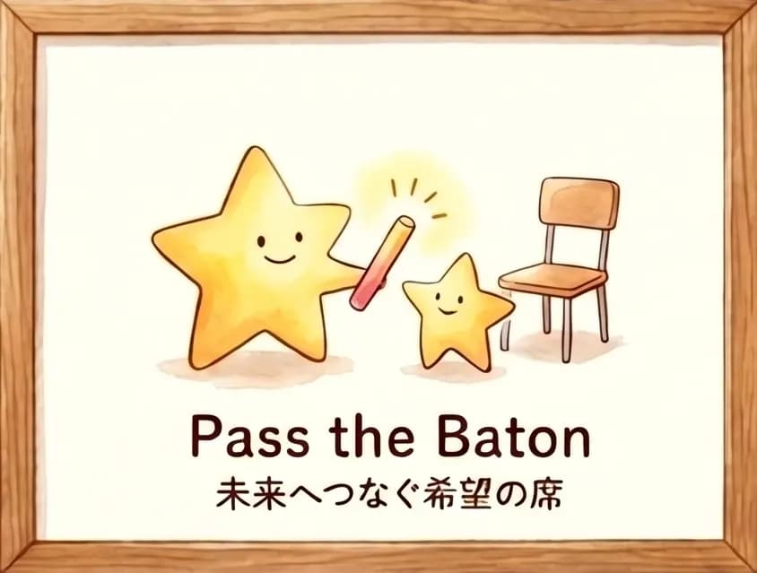 大きな星が小さな星にバトンを渡す水彩イラスト